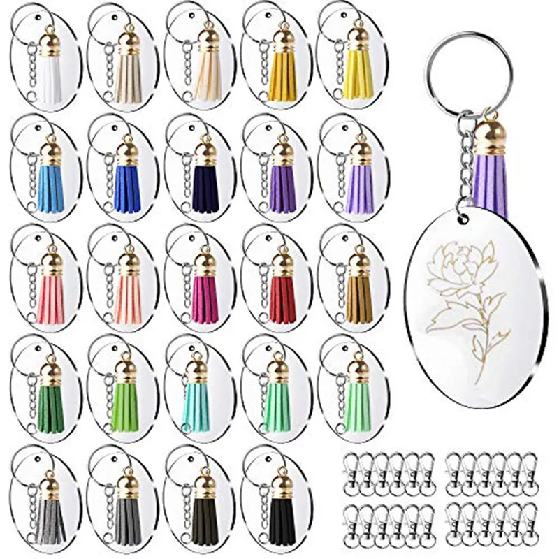DIY And Crafts: 100 Clear Acrylic Round Keychain Blanks With Leather Tassel  Pendant And Circle Hooks From Huajiao55, $24.11
